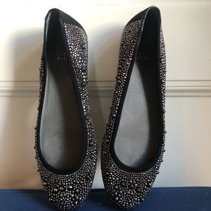 Stuart Weitzman Black Suede Studded Ballerina Flats
